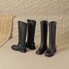 Krazing Pot Cow Skin Square Toe Winter Med Heels Riding Boots Punk Design Women Vintage Square Buckle Thigh High Boots