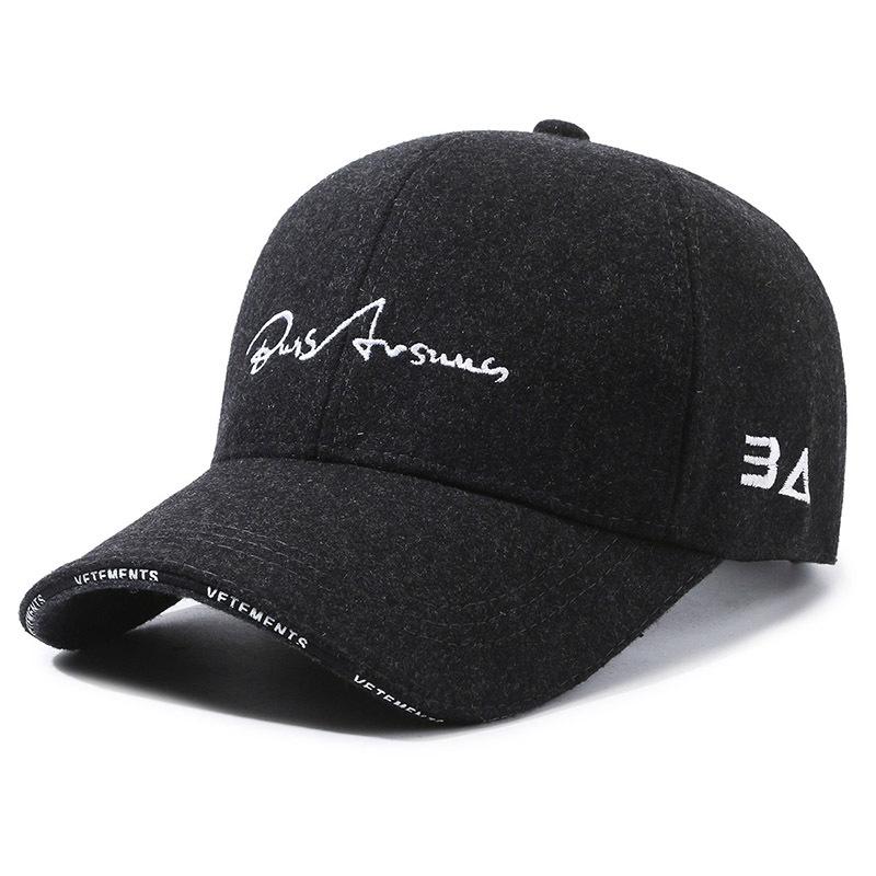 Autumn Winter Woolen Warm Men's Embroidery Cap Middle-Aged Thick Baseball Cap Letter Peak Cap