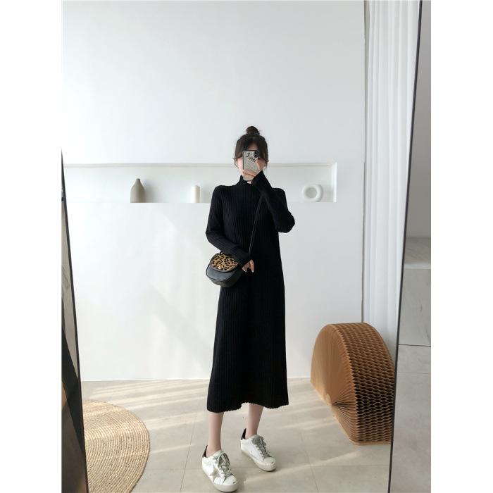 Качественное вязаное платье Douyin Tmall женское осенне-зимнее новое в рубчик прямое базовое длинное до колена длинное платье