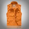 Korean Style Sleeveless Orange Denim Motorcycle Vest for Men