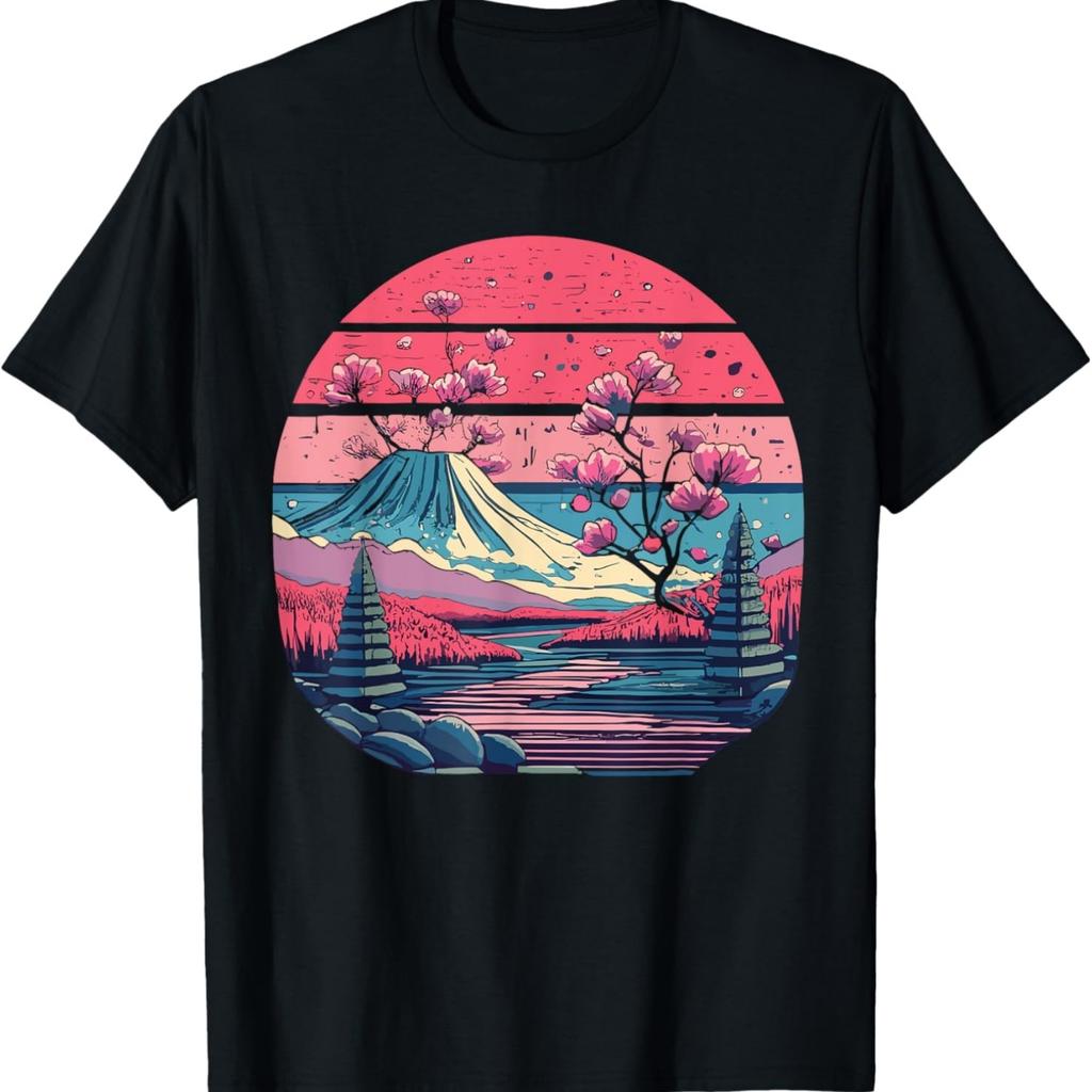 Эстетичная розовая футболка в стиле Vaporwave с японской сакурой(8)