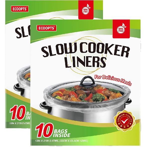 ECOOPTS Slow Cooker Liners Disposable Cooking Bags Large Size Pot Liners Fit 4QT to 8.5QT Suitable for Oval & Round Pot (10 BAGS)