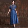 Vintage Embroidery Lapel Cowboy Dress Summer Autumn Women Fashion Single Breasted Short Sleeves Dress