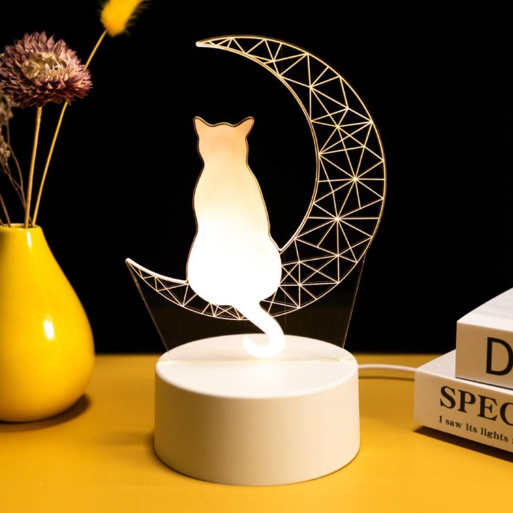 Светодиодный ночник в виде кота на луне, креативная настольная лампа, украшение для спальни, ночники для сна, для детей