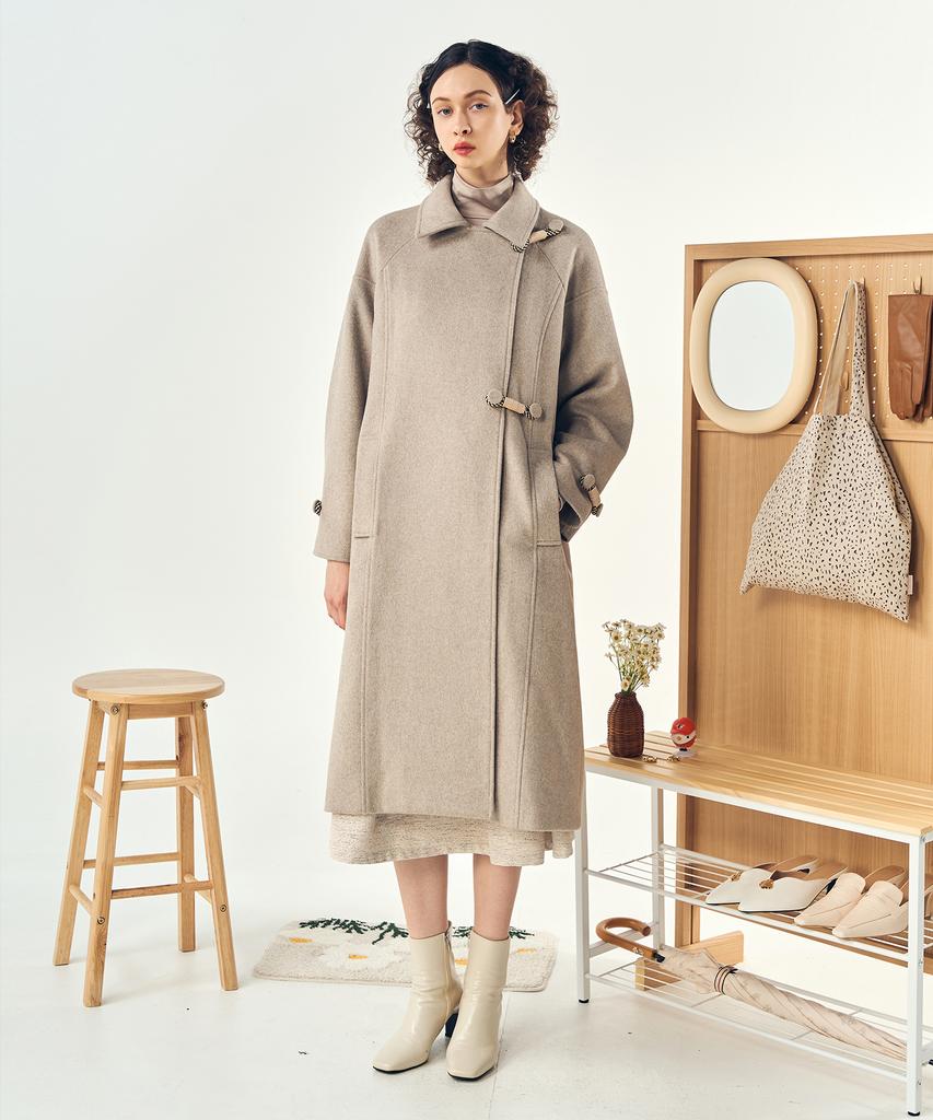 De Peri Mera Long Wool Coat With Fastening Point (Oatmeal)