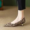 French Leopard-print Single Shoes Female Pointy Temperament Kitten with 2025 New Suede Mid-heel Pumps