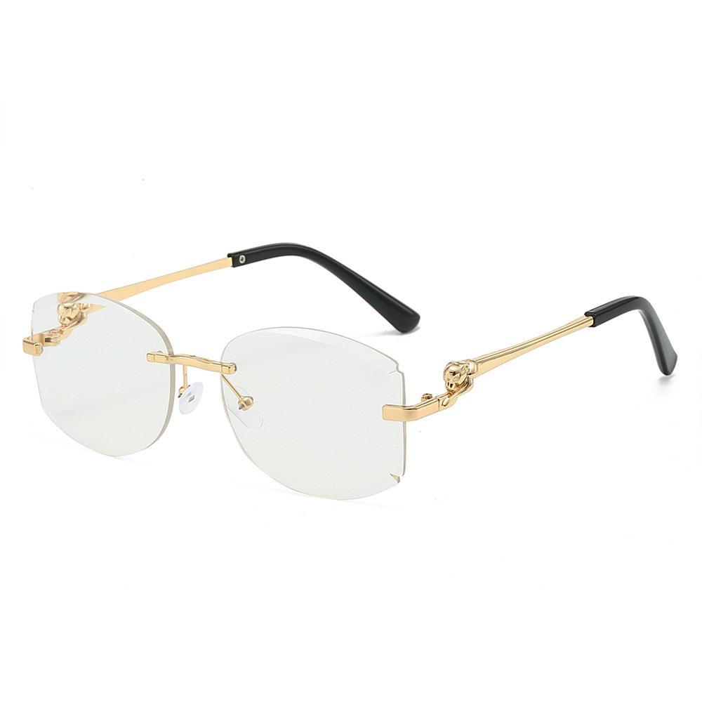 New large-frame sunglasses frameless thin sunglasses women's metal fox head UV protection driving trimmed glasses tide