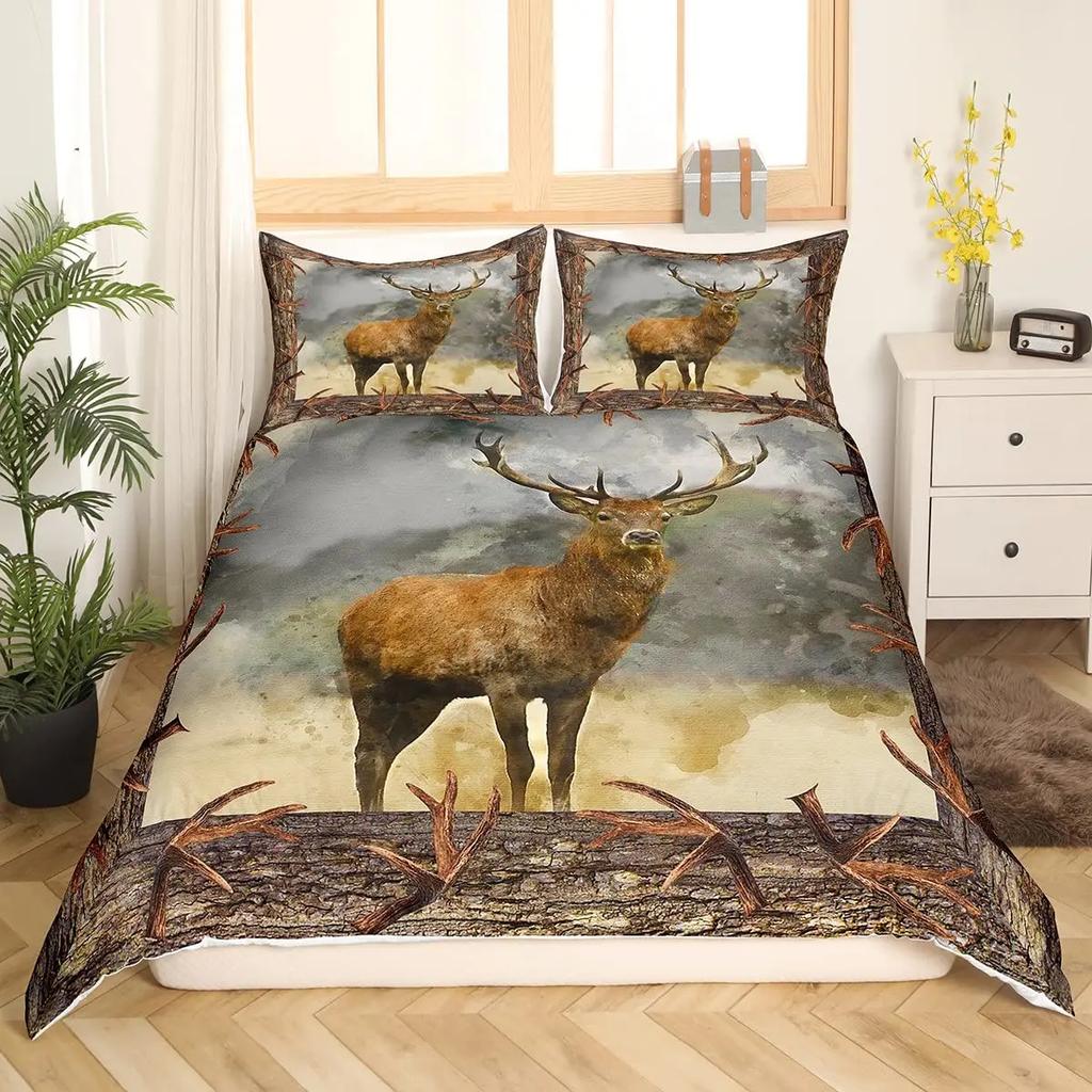 Animal Duvet Cover Set 2/3Pcs Deer Autumn Forest Leaves Bedding Set Wild Animals For Teens Queen King Size Polyester Quilt Cover