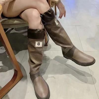 Мода Мода Женские резиновые сапоги Сапоги-женские Обувь Женская Зимняя обувь Низкий каблук сапог Круглый носок Дождь До середины икры Осенние резиновые сапоги