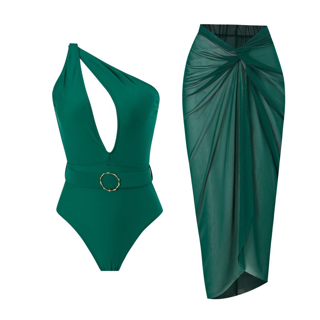 Женский сексуальный приталенный комплект из двух частей с купальником с принтом и длинной юбкой