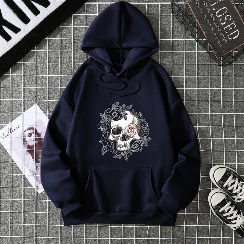 2025 Autumn Winter Couple Style Sunflower Skull Print Hoodie Men Women Casual Simple Top Streetwear Full Sleeve Decorated Hoodie