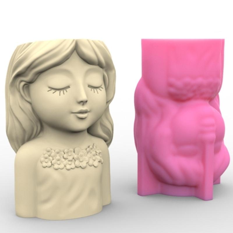 Cute Girls Flower Silicone Molds Pen Holder Epoxy Resin Mold Succulent Planter Making Tool for Gypsum Crafts