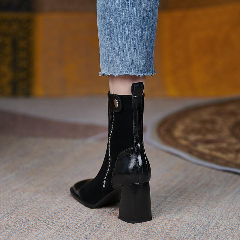 2021 Осень и зима Новые женские французские ретро-ботфорты на высоком каблуке, повседневные европейские и американские ботинки Martin с толстым каблуком и боковой молнией