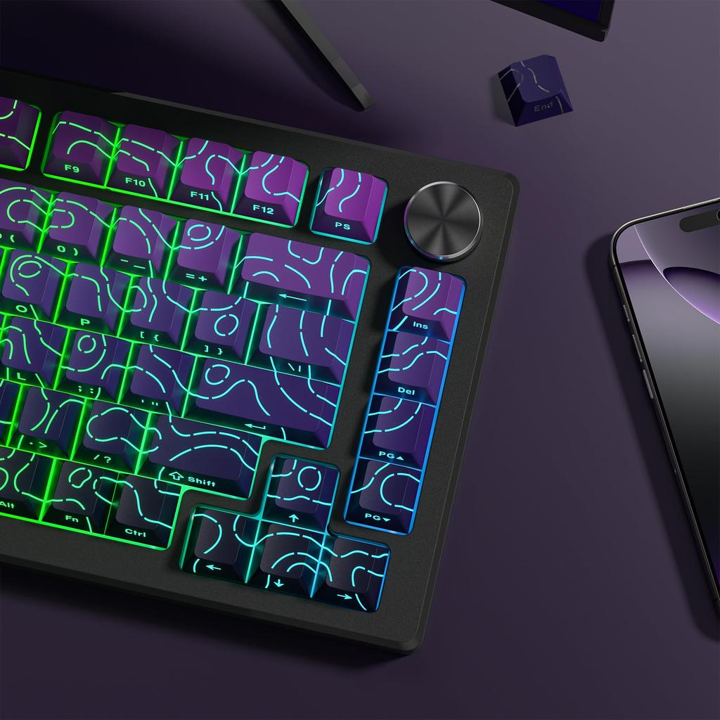 Womier 133-Key Double-Shot Contour 4.0 PBT Light-Transmitting Keycaps with Side Carving and Cherry Profile for Mechanical Keyboards and PCs (Purple)