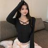 Футболка с длинным рукавом Женская Harajuku Корейский стиль Тонкие сексуальные топы Женские однотонные футболки Уличная одежда Весенние футболки