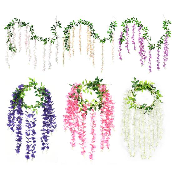 Yousheng Имитация цветов глицинии Искусственное плакучее растение с цветами Искусственное цветение глицинии Лоза для гирлянды Свадебная арка Декор стены