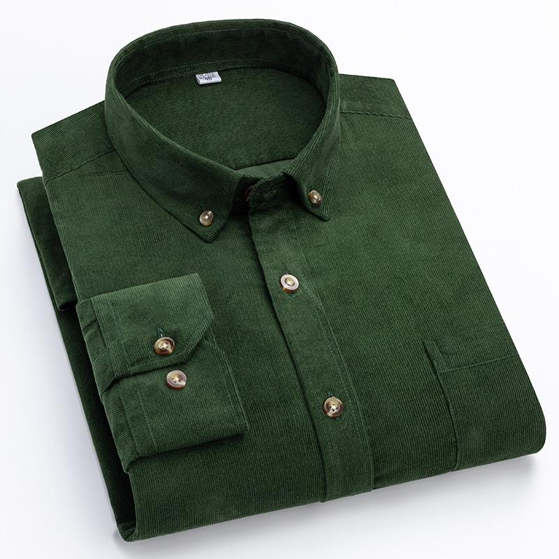Вельветовая зимняя рубашка из 100% хлопка для мужчин, теплая, с длинными рукавами, стандартная посадка, легкая в уходе, удобная мужская офисная уличная одежда, однотонная