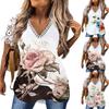 Women's Short Sleeve V-Neck T-Shirt Floral Print Lace Top