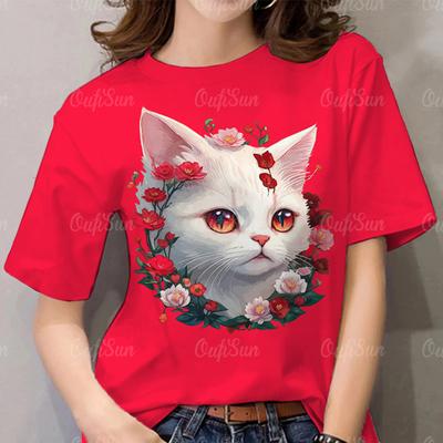 XL-7XL Женская футболка большого размера с круглым вырезом и коротким рукавом с 3D-цифровым принтом