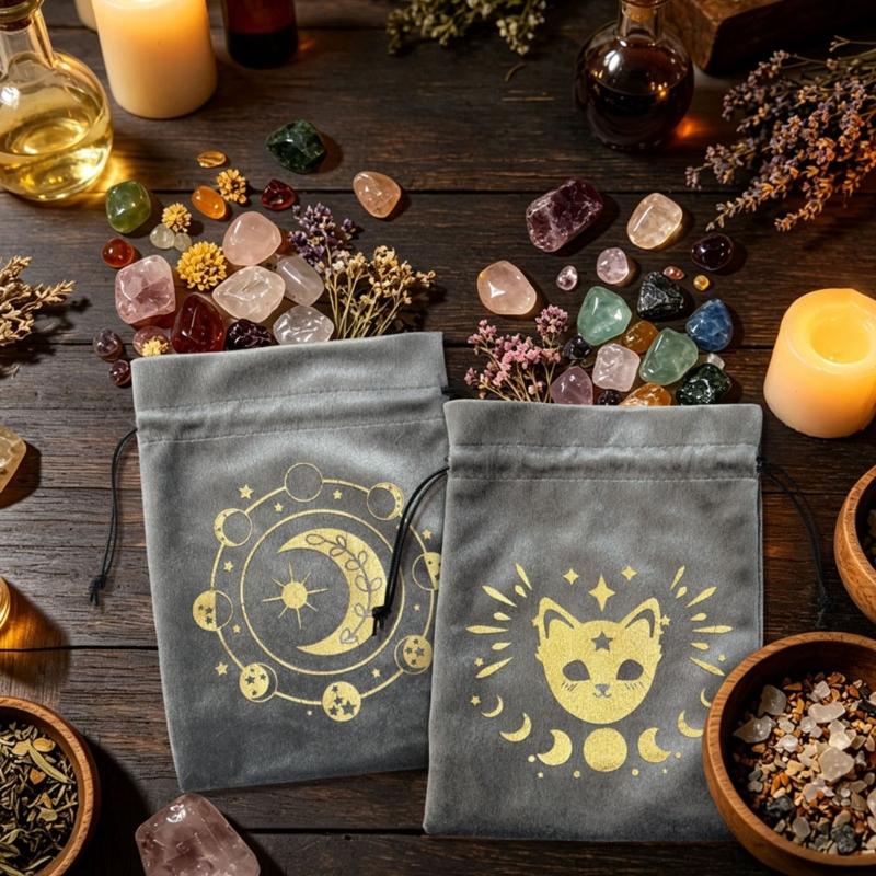 Velvets Tarots Card Storage Bag With Elegant Silk Screen Print Jewelry Pouches for Safe Storage And Stylish Carry