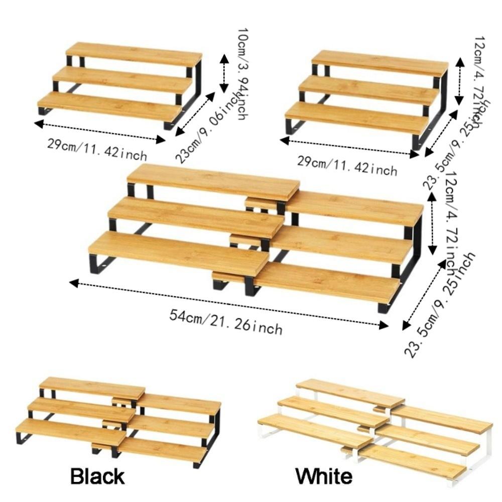 Large Capacity Expandable Step Storage Rack Bamboo Model Display Stand For Kitchen