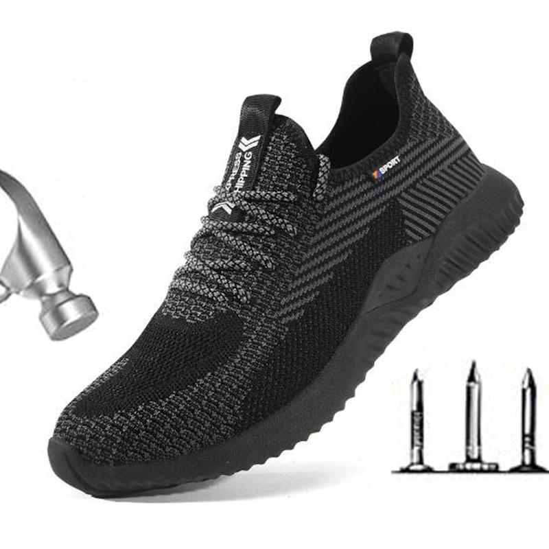 Fashion Safety Shoes Steel Toe Men, Fashion Anti-smashing Men's Work Shoes, Black Breathable Comfortable Sports Shoes Seguridad H582