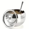 1 шт. 330 мл (10 унций) Сахарница из нержавеющей стали со стеклянной крышкой и ложкой - Идеально подходит для аксессуаров кофейного бара и кухонного хранения