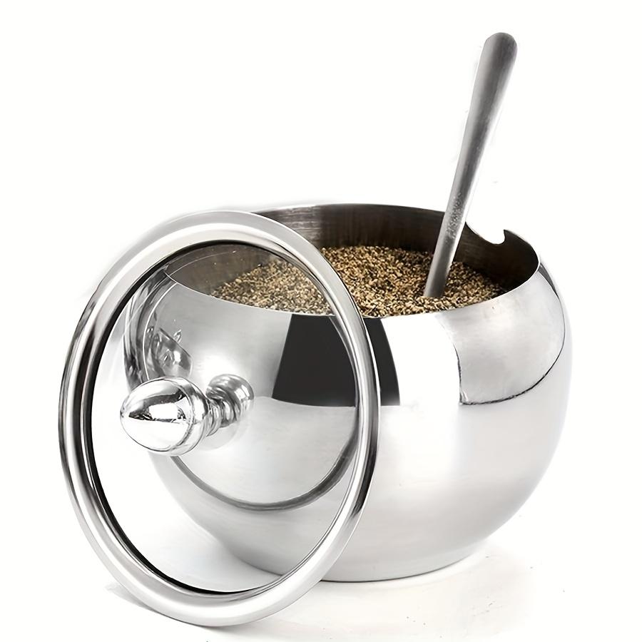 1 шт. 330 мл (10 унций) Сахарница из нержавеющей стали со стеклянной крышкой и ложкой - Идеально подходит для аксессуаров кофейного бара и кухонного хранения