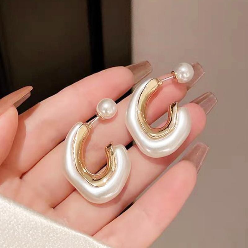 New Pearl C-shaped Exaggerated Women's Dangle Earrings Two In One Unique Design Drop Earrings for Women Trendy Fashion Jewelry