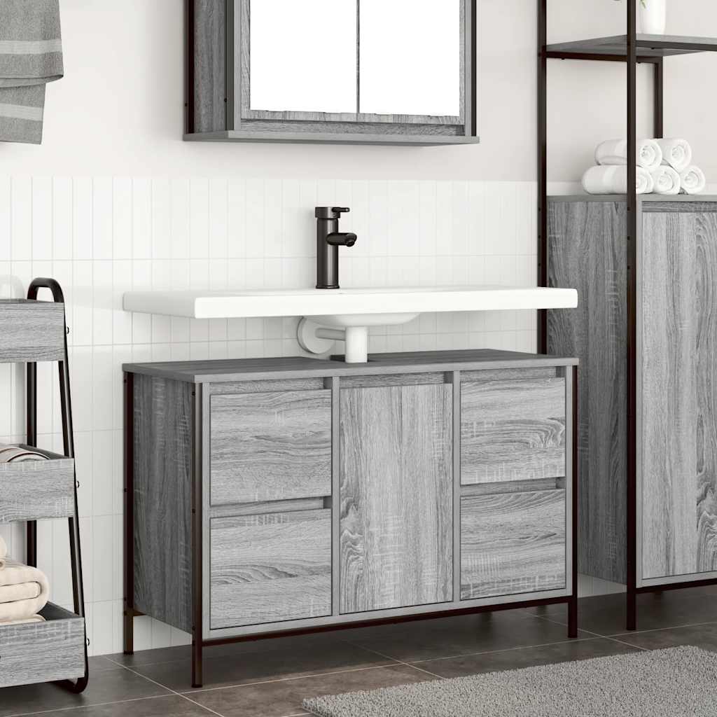 Grey Sonoma Bathroom Vanity Cabinet with Drawers 90 x 34.5 x 60 cm