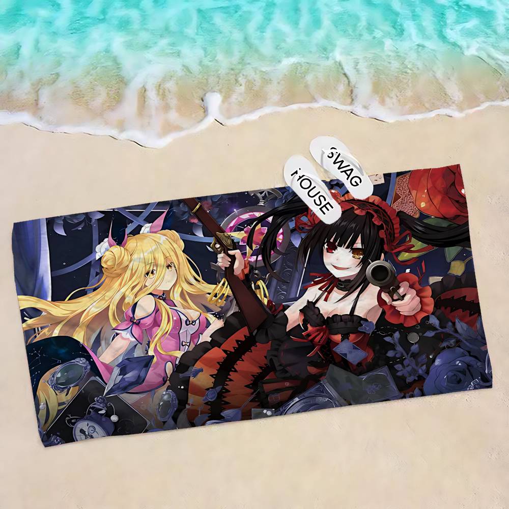 Date A Live Мультяшное Микрофибровое Одеяло Быстросохнущие Пляжные Полотенца Большого Размера с Принтом Супервпитывающее Полотенце-Одеяло для Бассейна