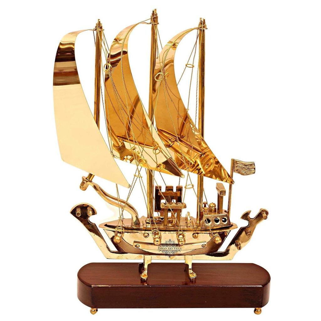 Латунный корабль с деревянным основанием, экспонат, идеально подходит для украшения дома и подарков, 12 дюймов