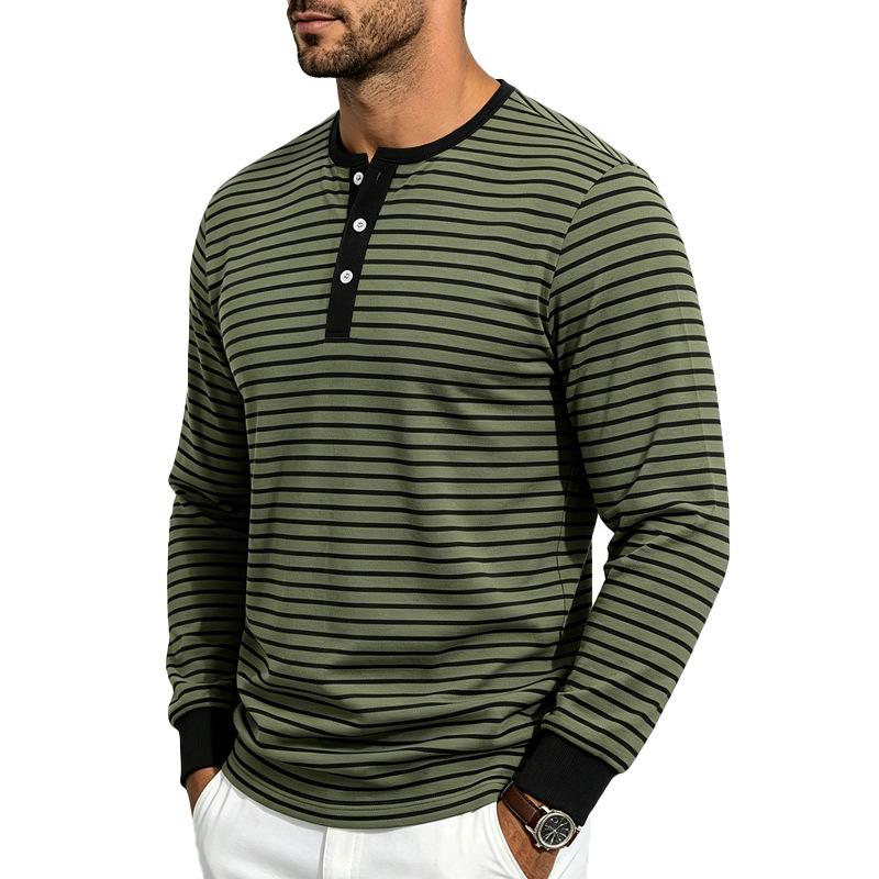 Men S Autumn Striped Henley Long Sleeve T Shirt