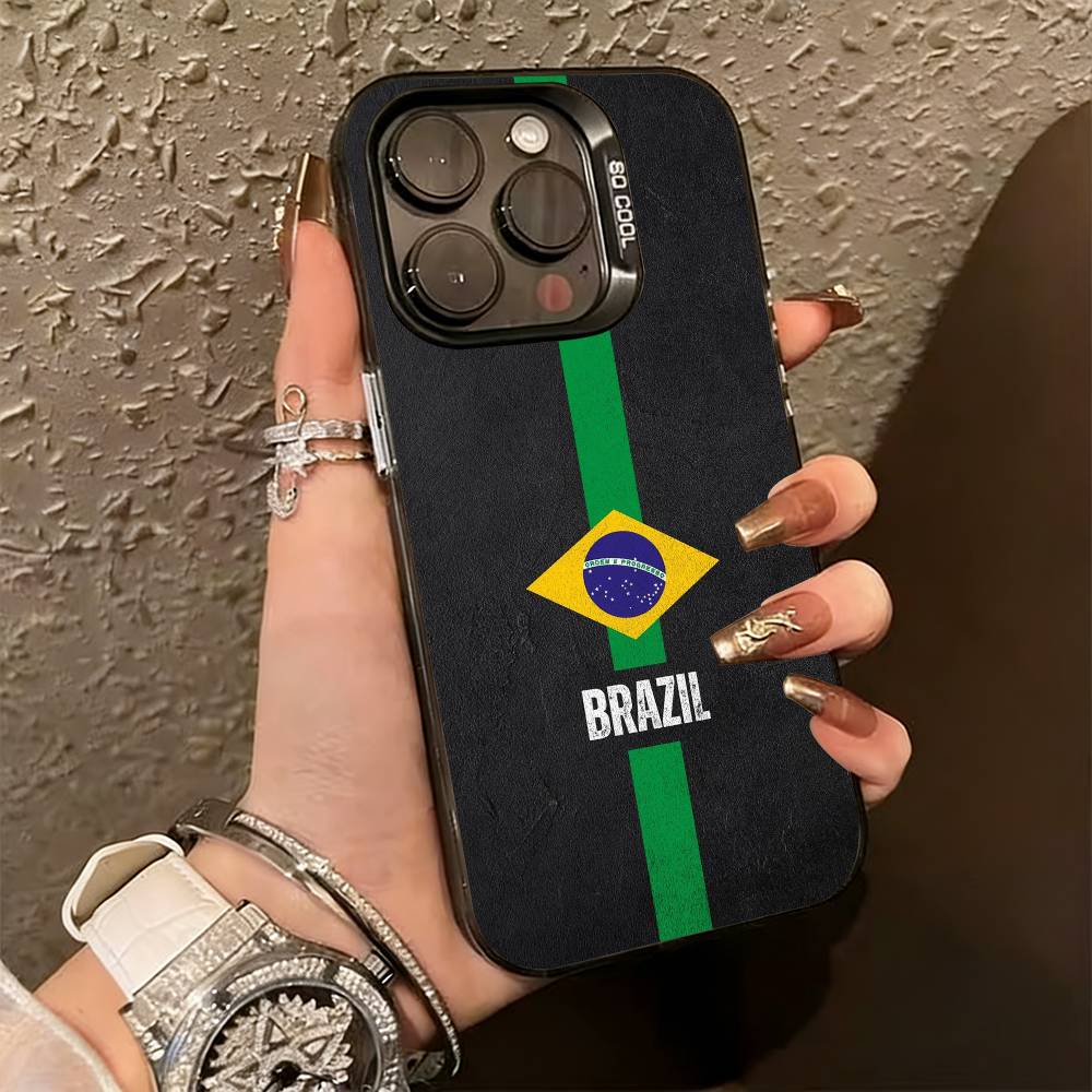 B-Бразилия Бразильский флаг Чехол для телефона для iPhone 17,16,15,14,13,12,11 Plus,Pro Max,XS,Цветной Посеребренный Внутренний Чехол