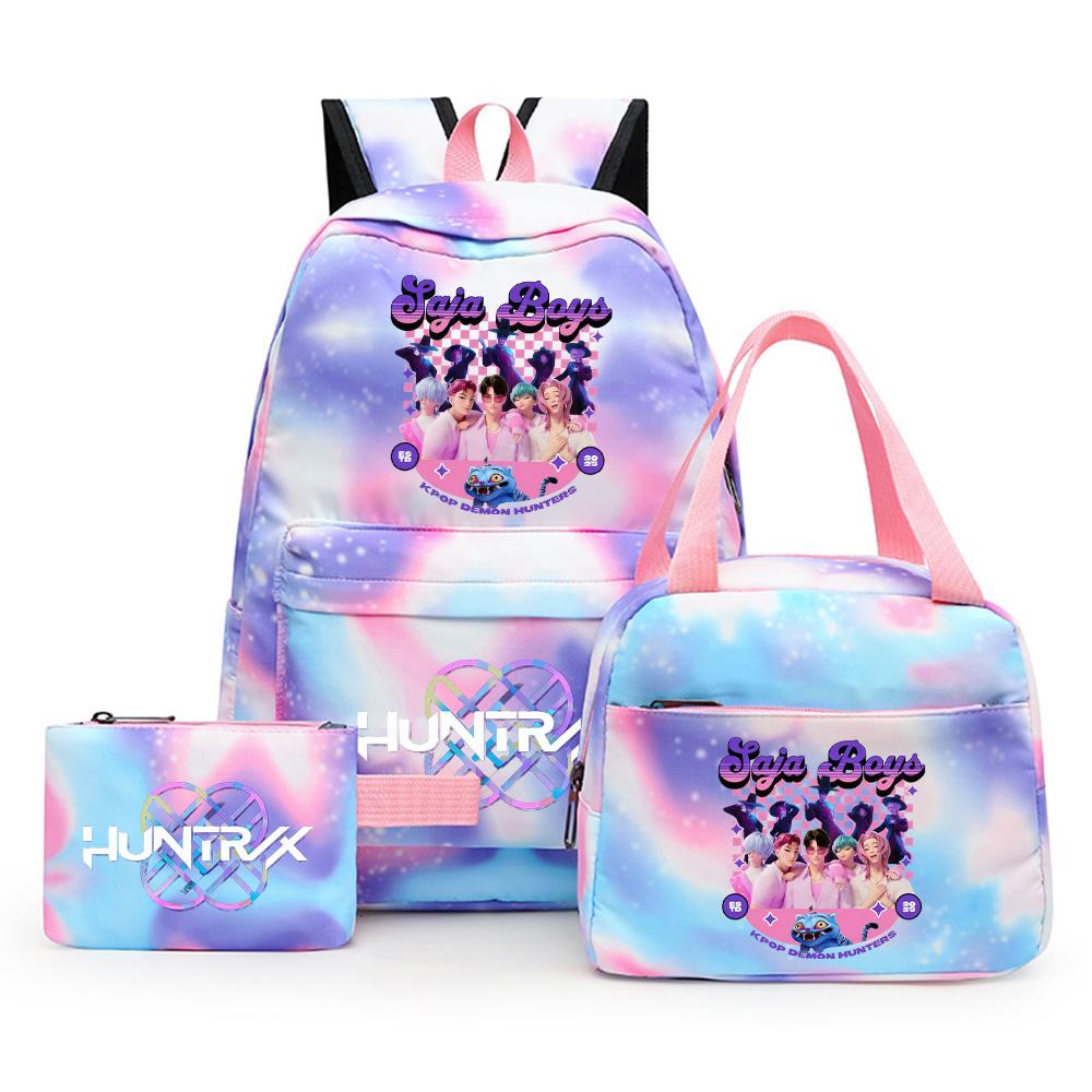 3Pcs/set Anime Cute Kpop Printed Backpack with Lunch Bag Pencil Case for Teenager Girl Boy Bookbag Large Capacity Waterproof Travel Bag Kid Gift
