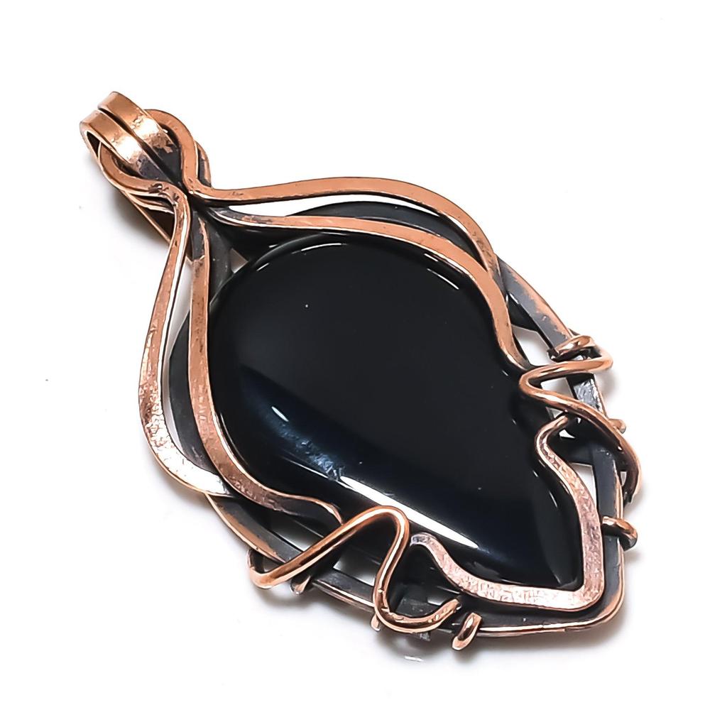 Украшения из черного оникса, Кулон, обернутый медной проволокой 999 пробы, Ювелирные изделия из драгоценных камней ручной работы, Подарки для жены, Совершенно новый кулон