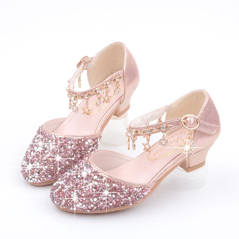 Girls' High-heeled Shoes Sequin Princess Shoes Students' Performance Shoes Baotou Sandals
