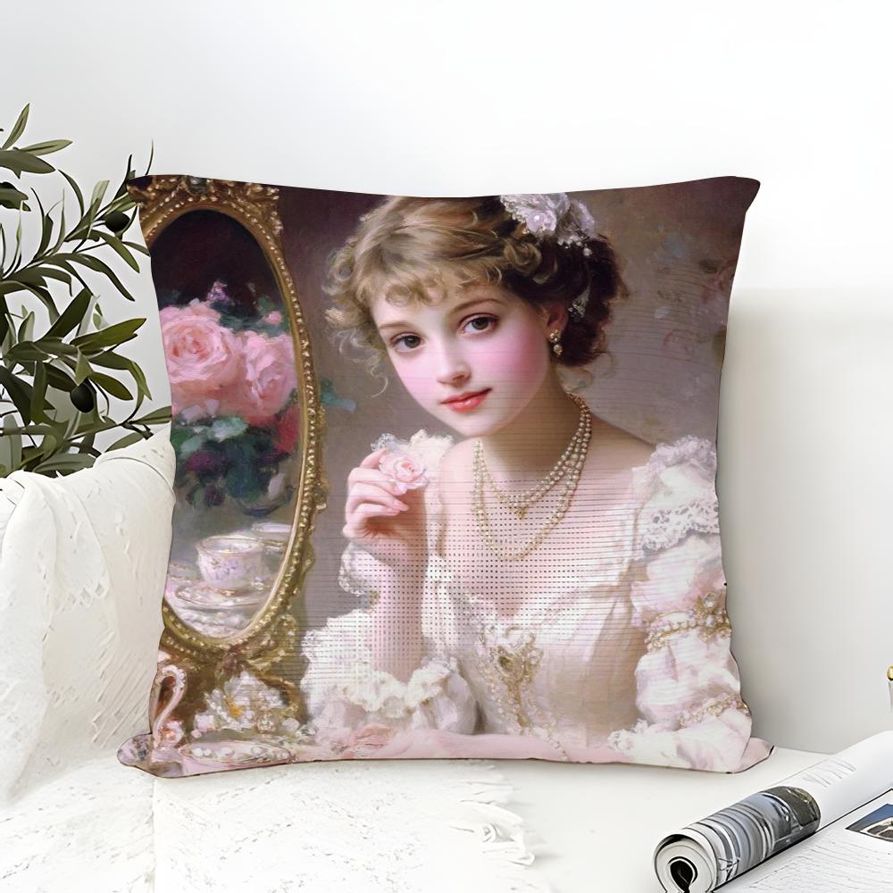 Classic Reto Oil Painting Girl  Pillow Case linen pillow case sofa home decor cushion cover cushion cove