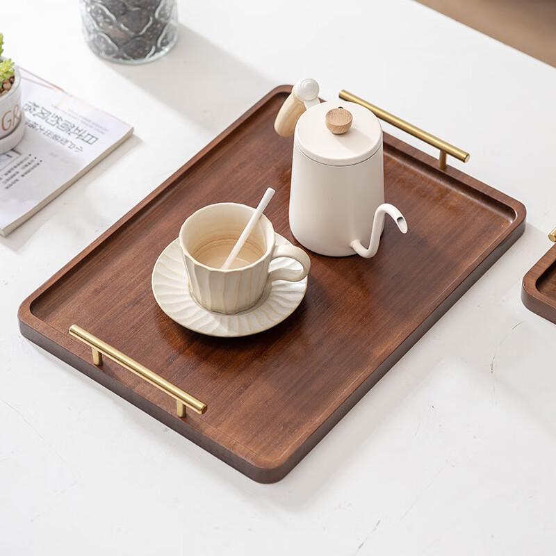 Chinese Style Bamboo Tea Serving Tray with Walnut Finish