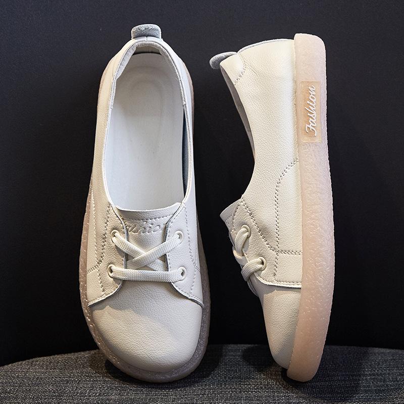 Genuine leather female pregnant women summer models flat-bottomed beef tendon bottom shallow mouth retro Mori large size single shoes female