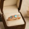 Wedding Engagement Anniversary Promise Gift – Rose Gold Plated Opal Band, Hexagon Cut Opal & Diamond Accent Ring, Dainty Bridal Jewellery for Women