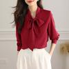 New Bow Shirt Women's Long-sleeved White Top Fashionable White Shirt Women