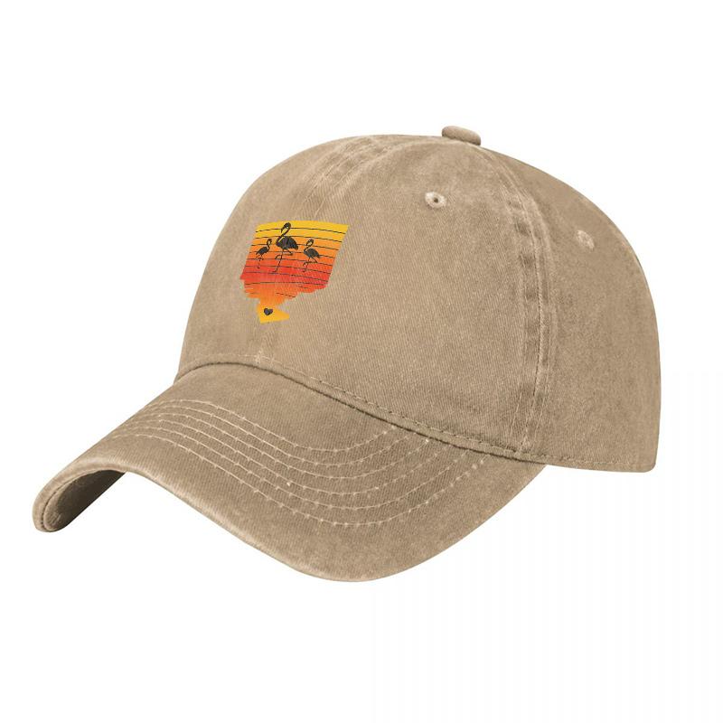 Sunset Palm Tree State Outline Washed Canvas Baseball Cap Vintage Style Black Adjustable Hat with Retro Design and Comfort Fit