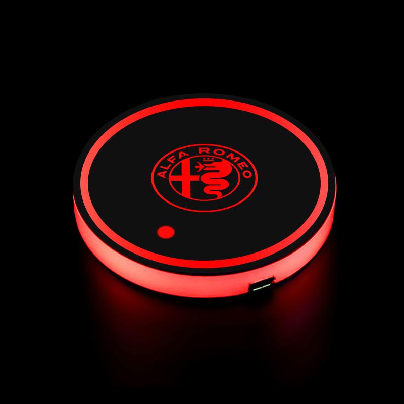 OTFDU1 1/2PCS LED Illuminated Car Water Cup Coaster Auto Interior Atmosphere Light Coaster For Alfa Romeo 156 Stelvio Sportiva Giulia
