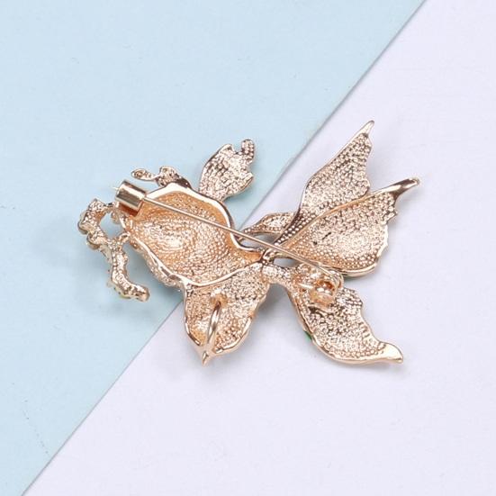 Брошь «Золотая рыбка» Декор со стразами Градиент контрастного цвета Реалистичная форма рыбы 3D Цветная нержавеющая сталь Роскошь