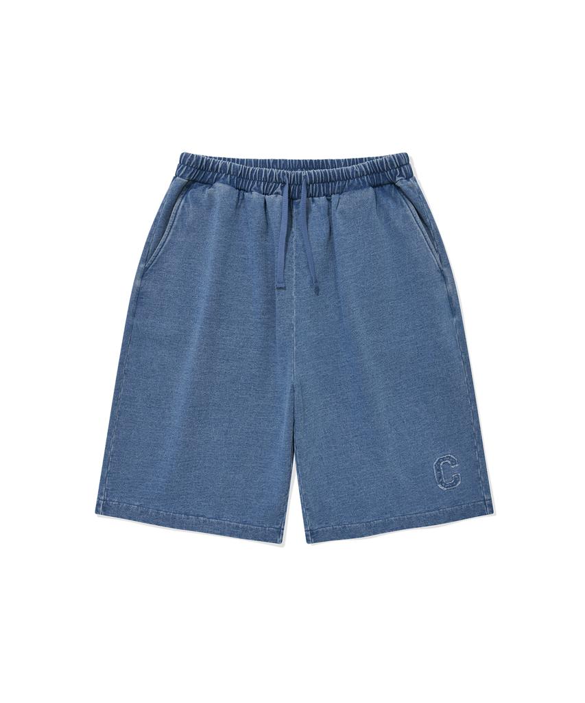 COVERNAT C Logo Bermuda Denim Sweat Shorts Blue