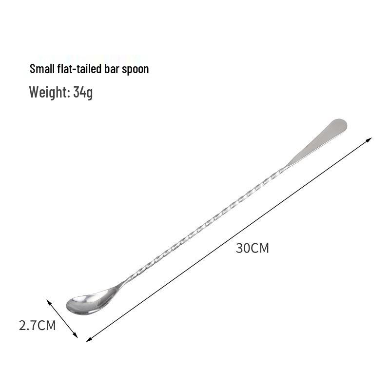 Spiral Stainless Steel Flat-Ended Bar Spoon for Cocktails, Coffee, and Tea