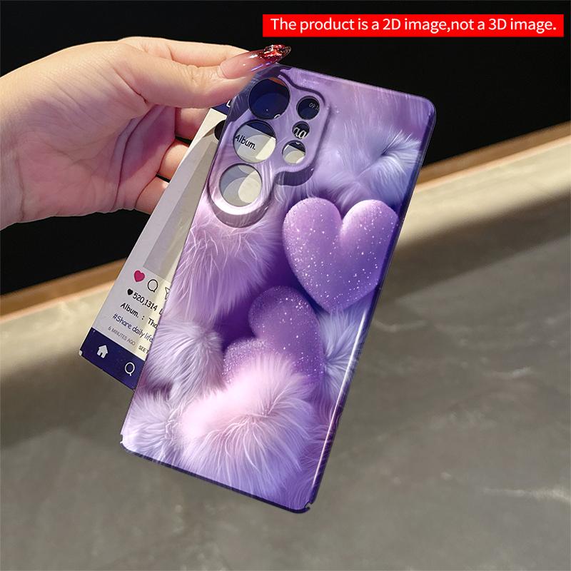 2DFlat Samsung phone case Purple Glitter Hearts on Fluffy Fur Background Applicable to Galaxy S22 S23 S24 S25ULTRA S26 A12 A13 A14 A15 A16