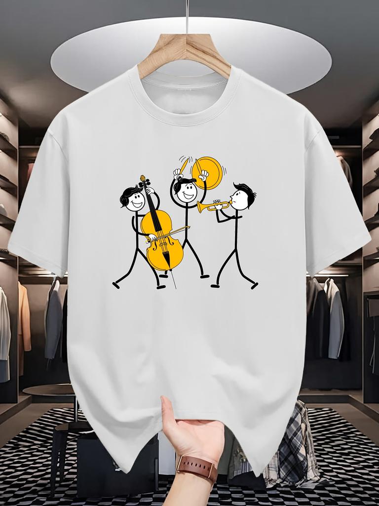 Unisex Crew Neck Tee Musical Stick Figures Band Art Graphic Print Soft Cotton Loose Short Sleeve Summer Casual Male Streetwear Tops