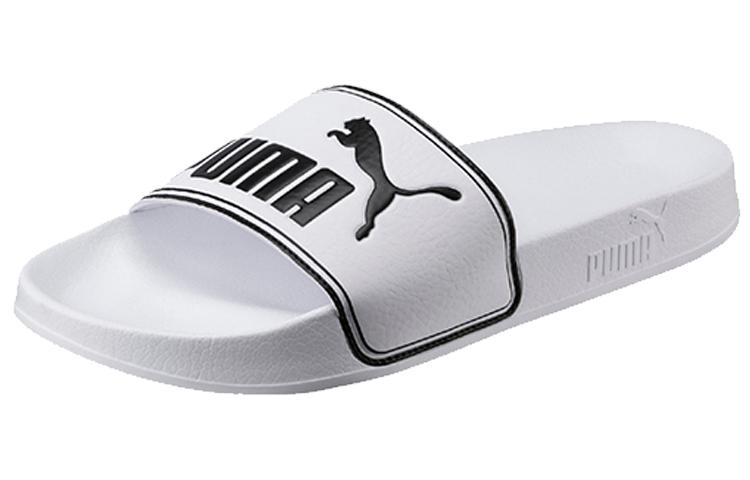 Men's Slippers PUMA Leadcat Leather Patchwork Slip Resistant Slip Resistant Slide Slippers Unisex White Black